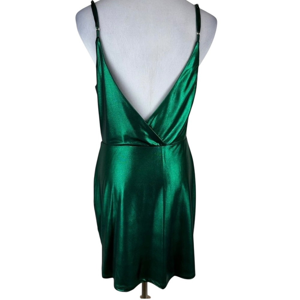 HOURS Emerald Metallic Draped Ruched Mini Dress XS Cocktail Holiday NYE Revolve - Picture 4 of 8